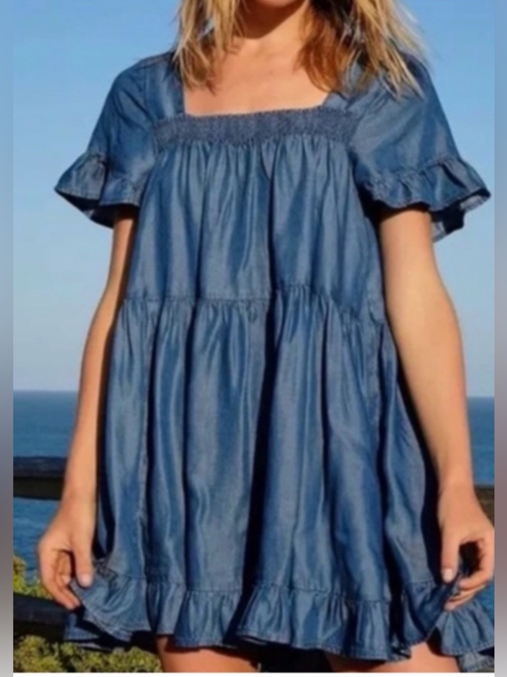 Free People Blue Sadie Denim Tunic, size Large